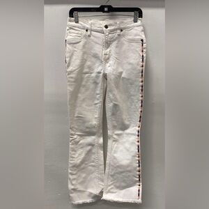Johnny Was White Bootcut Jeans with Colorful Side Stripe